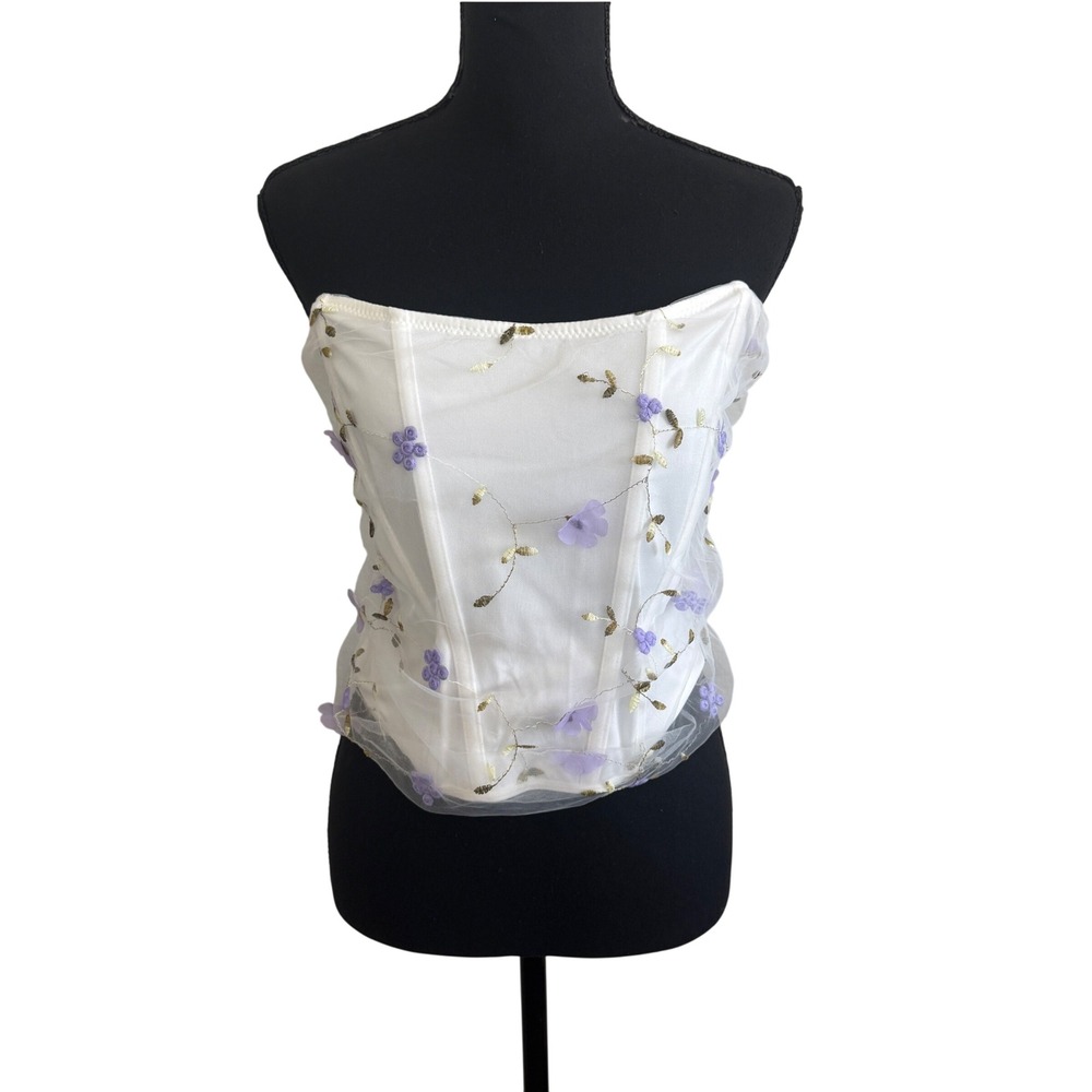 SHEIN Curve Womens White Floral Mesh Corset Strapless Tube Top 2XL Fairycore